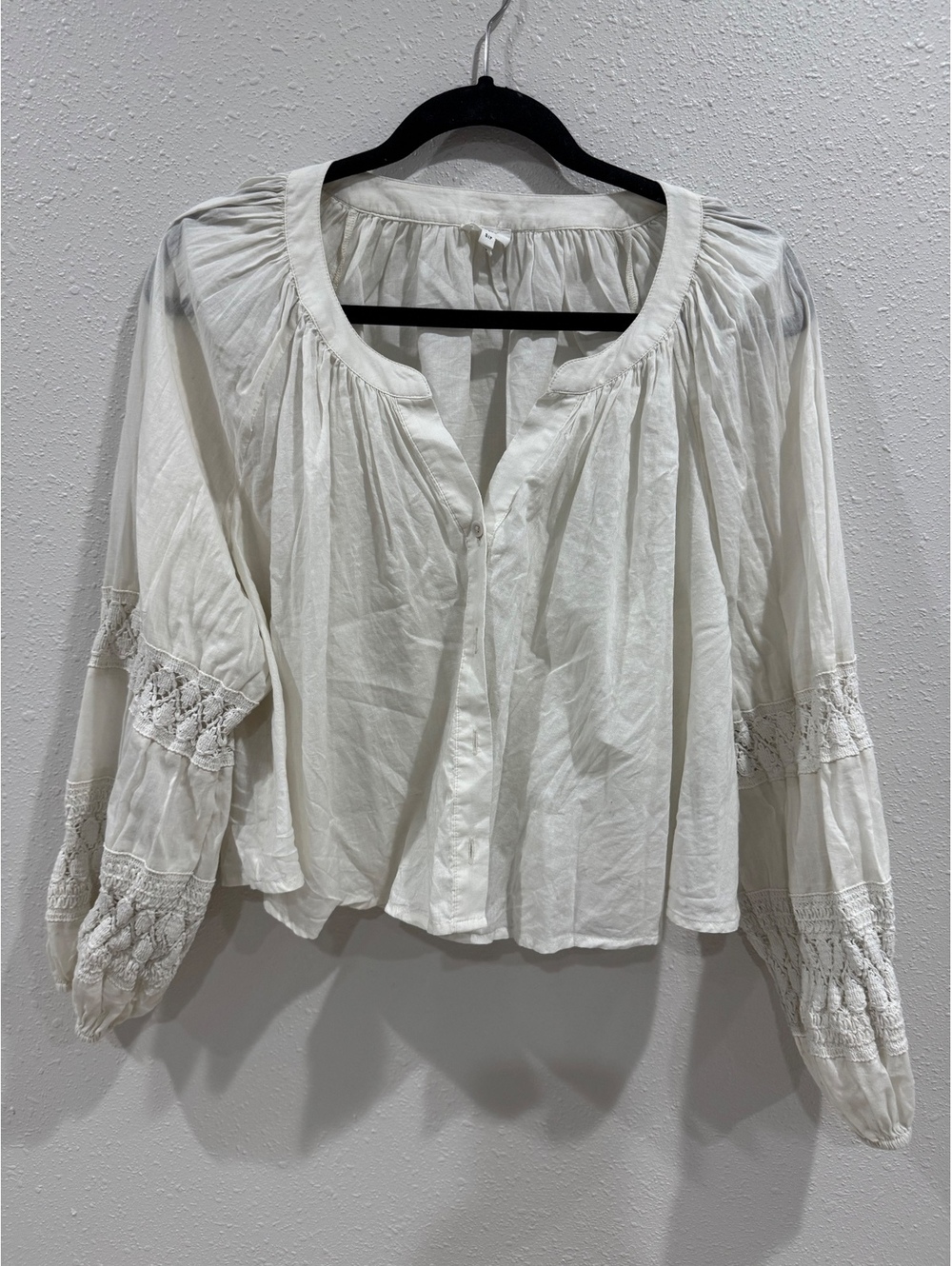Aerie Women’s White Crochet Lace Boho Blouse Balloon Sleeve Size S